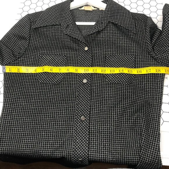 Vintage Black Silver Windowpane Over Button Shirt - Picture 9 of 12